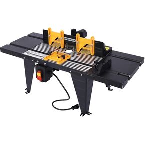 Electric Benchtop Router Table 34 in. x 13.5 in, Universal Benchtop Router Tables Top with Steel Stand, Adjustable Fence, Safety Guard & Miter Gauge for Woodworking, Craftsman Tool (Black)