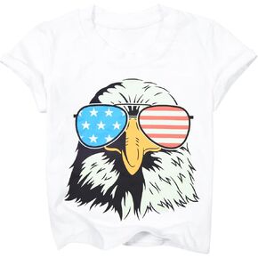 Toddler 4th of July Shirt Boys Girls Made in America T-Shirt Patriotic Eagle Print Short Sleeve Holiday Tops