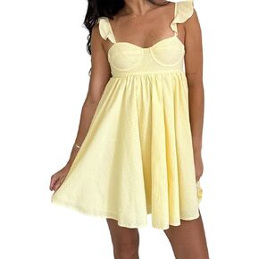Awoscut Women Cute Babydoll Mini Dress Ruffle Strap Maternity Dresses Summer Y2K Flowy Teens Short Sundress