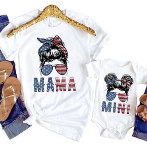 Handmade Mommy and Me 4th of July Independence Day Matching T Shirts, Mama Mini, Patriot Graphic Tees, Parades, American Pride, Clothes, USA, Celebration, Mother and Daughter, Gift, Woman