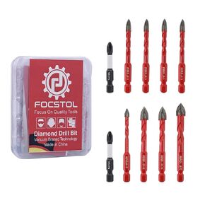 Diamond Drill Bits Set 10pcs, 3/16''-3/8'' Tile Drill Bit for Drilling Holes in Porcelain Ceramic Tile Marble Granite Glass, Drill Bits with 1/4 Inch Quick Change Hex Shank