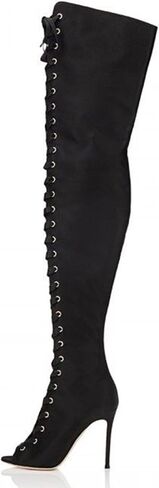 Sexy Women's Watletto Hollow Out Out the Knee Boots with back sthipper ، و Massion Cross-heel High Peep Beep Toe Boots for Party and Banquet and Catwalk in Kuwait