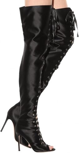 Sexy Women's Watletto Hollow Out Out the Knee Boots with back sthipper ، و Massion Cross-heel High Peep Beep Toe Boots for Party and Banquet and Catwalk in Kuwait