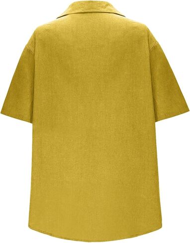 Women Linen Button Down Short Sleeve Lapel Collar Blouse Ladies Summer Casual Dressy V Neck Beach Cotton Shirt Tops in Kuwait