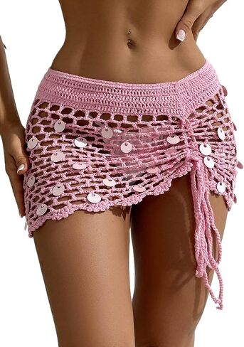 swimsuit coverup for women Sequin Hollow-Out Knit Cover-Up Mini Skirt, Summer in Saudi Arabia