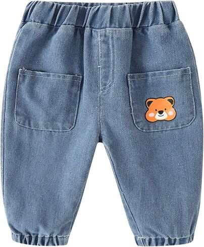 Toddler Baby Jeans, Boy Girl Elastic Waist Denim Jeans with Pocket Boys Bottom Pants Trousers Sweatpants in Saudi Arabia