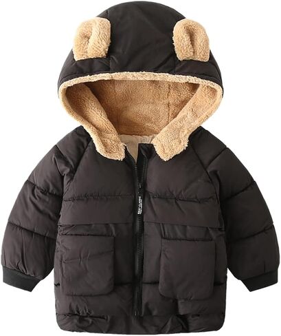Boys Girl Hooded Down Jacket Winter Warm Fleece Coat Windproof Zipper Puffer Outerwear Warm Lined Kid Outer Clothing in Kuwait
