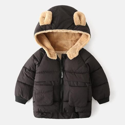 Boys Girl Hooded Down Jacket Winter Warm Fleece Coat Windproof Zipper Puffer Outerwear Warm Lined Kid Outer Clothing in Kuwait