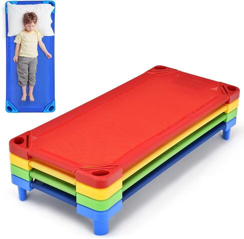 Stackable Daycare Cots for Kid -Pack of 6, Portable Preschool Cots, 52" L x 23" W, Ready-to-Assemble, Space-Saving Toddler Nap Cot for Sleeping, Resting, Naptime, Nursery in Kuwait