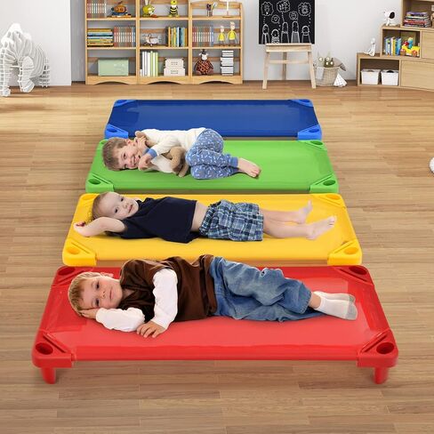 Stackable Daycare Cots for Kid -Pack of 6, Portable Preschool Cots, 52" L x 23" W, Ready-to-Assemble, Space-Saving Toddler Nap Cot for Sleeping, Resting, Naptime, Nursery in Kuwait