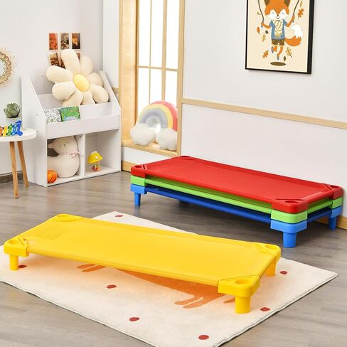 Stackable Daycare Cots for Kid -Pack of 6, Portable Preschool Cots, 52" L x 23" W, Ready-to-Assemble, Space-Saving Toddler Nap Cot for Sleeping, Resting, Naptime, Nursery in Kuwait