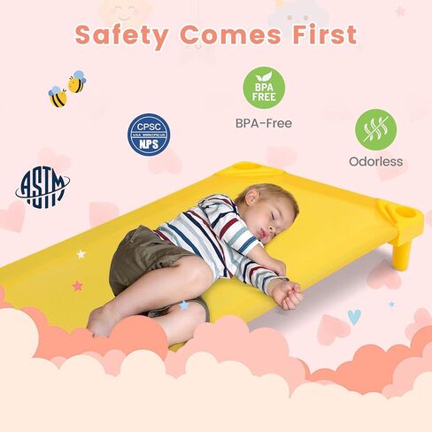 Stackable Daycare Cots for Kid -Pack of 6, Portable Preschool Cots, 52" L x 23" W, Ready-to-Assemble, Space-Saving Toddler Nap Cot for Sleeping, Resting, Naptime, Nursery in Kuwait