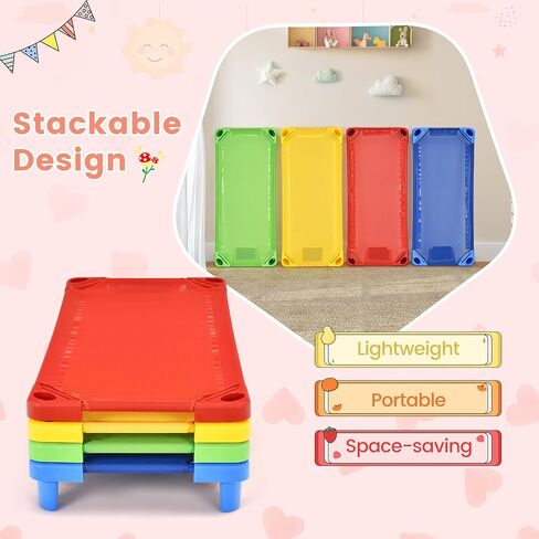 Stackable Daycare Cots for Kid -Pack of 6, Portable Preschool Cots, 52" L x 23" W, Ready-to-Assemble, Space-Saving Toddler Nap Cot for Sleeping, Resting, Naptime, Nursery in Kuwait