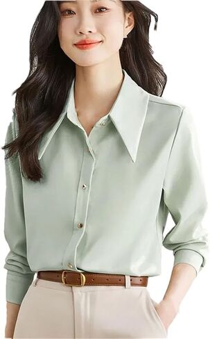 Women's Casual Single Breasted Shirts Square Collar Long Sleeve Solid Color Shirts in Saudi Arabia