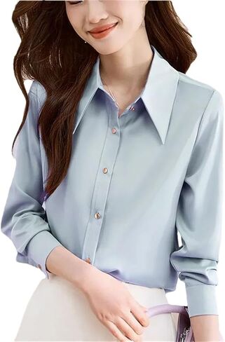 Women's Casual Single Breasted Shirts Square Collar Long Sleeve Solid Color Shirts in Saudi Arabia