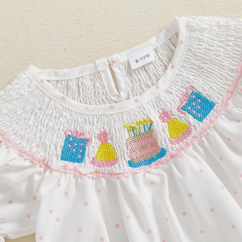 Toddler Baby Girl Birthday Outfit Cake Embroidery Smocked Dress Short Sleeve Princess Party Dresses Summer Clothes in Saudi Arabia