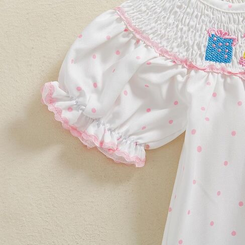Toddler Baby Girl Birthday Outfit Cake Embroidery Smocked Dress Short Sleeve Princess Party Dresses Summer Clothes in Saudi Arabia