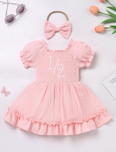 Imekis Baby Girl Half 1st عيد ميلاد الزي رومبير فستان رئيس الفراولة in Kuwait
