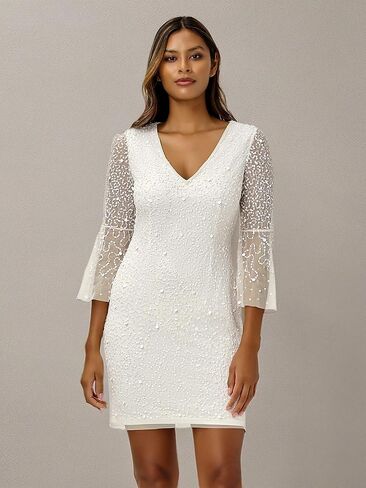 Adrianna Papell Women's Beaded Sequin Bell Sleeve DRS in Saudi Arabia