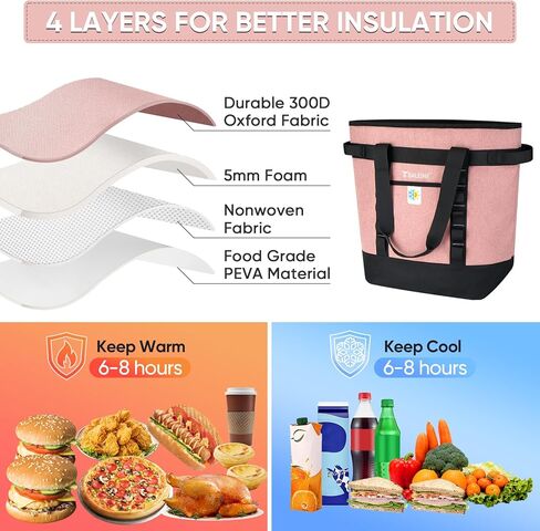 BALEINE Large 36-Can Cooler Bags Insulated, PEVA Soft Cooler Tote Bag, Insulated Grocery Bags with Zippered Top (8.5 Gallon, Black) in Kuwait