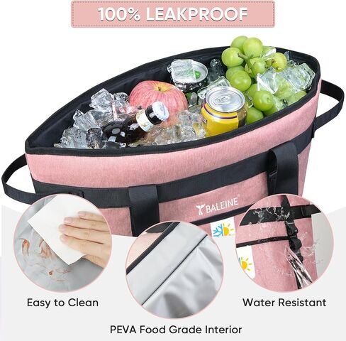 BALEINE Large 36-Can Cooler Bags Insulated, PEVA Soft Cooler Tote Bag, Insulated Grocery Bags with Zippered Top (8.5 Gallon, Black) in Kuwait