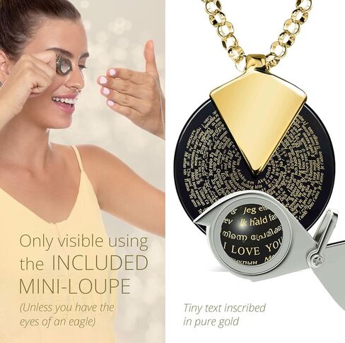 NanoStyle I Love You Necklace Pure Gold Inscribed in 120 Languages in Miniature Text onto a Spinning Round Black Onyx Gemstone Pendant for Birthday Gift, 18" Rolo Chain in Kuwait