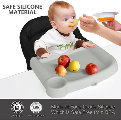 Silicone Baby Dining Tray Compatible with Inglesina Fast Table Chair and Hooked High Chair, Easy to Carry Set Up & Clean BPA-Free Great for Developing Your Baby's Independent Eating Skills - Gray in Kuwait