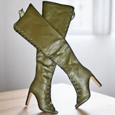 Liliana Women's Peep Toe Lace-Up Chunky Heel Over The Knee Boot in Saudi Arabia