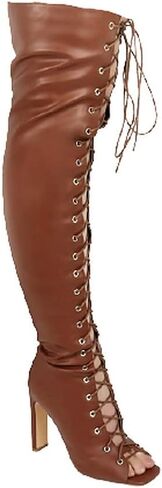Liliana Women's Peep Toe Lace-Up Chunky Heel Over The Knee Boot in Saudi Arabia