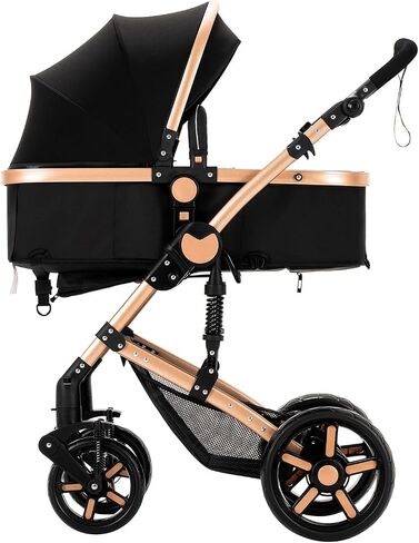 2 in 1 Baby Bassinet Stroller, Convertible Foldable Standard Stroller, Reversible Pushchair Infant Buggy Carriage, Portable High Landscape Pram for Toddler Newborn, Aluminum Alloy (2US588-BG) in Saudi Arabia
