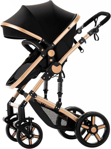 2 in 1 Baby Bassinet Stroller, Convertible Foldable Standard Stroller, Reversible Pushchair Infant Buggy Carriage, Portable High Landscape Pram for Toddler Newborn, Aluminum Alloy (2US588-BG) in Saudi Arabia