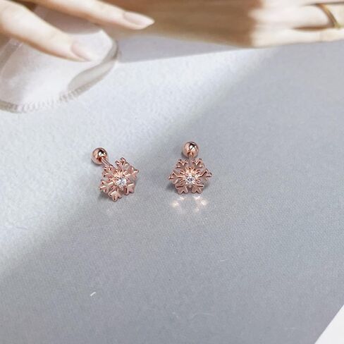 18g CZ Snowflake Flower Small Stud Earrings for Women Teen Girls Little Girls Cartilage Tragus Helix S925 Sterling Silver Barbell Screw Back Hypoallergenic Piercing Fashion Cute Tiny Delicate Jewelry Gifts Bff Daughter Xmas 8mm in Saudi Arabia