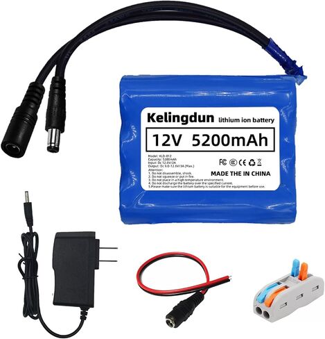 12V 5200mAh Lithium-ion Battery Pack with Charger, Bare Leads Wire, LED Strip Compatible in Saudi Arabia