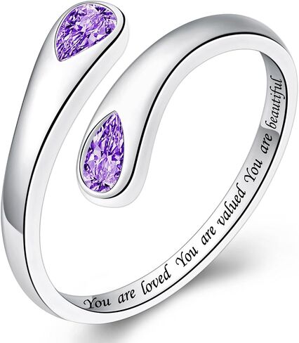 Thumb Rings for Women - 925 Sterling Silver Birthstone Open Teardrop Encouragement Adjustable Ring Women Gifts for Teens Mom Birthday Mother's Day in Saudi Arabia