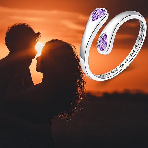 Thumb Rings for Women - 925 Sterling Silver Birthstone Open Teardrop Encouragement Adjustable Ring Women Gifts for Teens Mom Birthday Mother's Day in Saudi Arabia