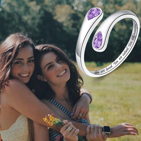 Thumb Rings for Women - 925 Sterling Silver Birthstone Open Teardrop Encouragement Adjustable Ring Women Gifts for Teens Mom Birthday Mother's Day in Saudi Arabia
