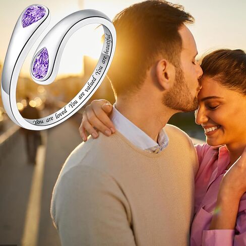 Thumb Rings for Women - 925 Sterling Silver Birthstone Open Teardrop Encouragement Adjustable Ring Women Gifts for Teens Mom Birthday Mother's Day in Saudi Arabia