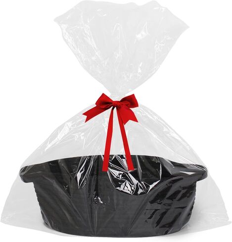 Small Baskets for Gifts Empty, 13"x 9"x 5" Woven Gift Basket with Bag and Ribbon, Cotton Rope Kids Dog Cat Toy Bin Box, Cute Baby Nursery Organizer, Decorative Storage with Handles (Black) in Saudi Arabia