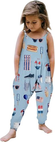 Toddler Girls Sleeveless Jumpsuit 4th Of July Overalls Harem Long Pants Girls Spaghetti Strap Romper Patriotic Outfit in Saudi Arabia