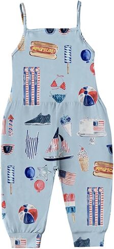 Toddler Girls Sleeveless Jumpsuit 4th Of July Overalls Harem Long Pants Girls Spaghetti Strap Romper Patriotic Outfit in Saudi Arabia