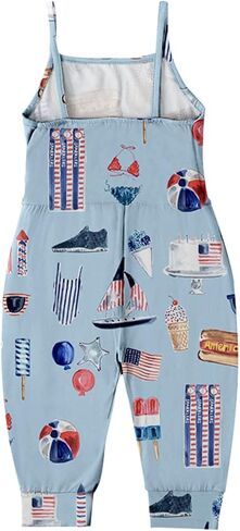 Toddler Girls Sleeveless Jumpsuit 4th Of July Overalls Harem Long Pants Girls Spaghetti Strap Romper Patriotic Outfit in Saudi Arabia