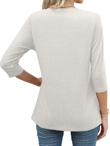 Womens 3/4 Sleeve Shirts Pleated Crew Neck Tunic Tops Dressy Casual Loose Blouses 2025 Spring Summer Trendy Clothes in Saudi Arabia