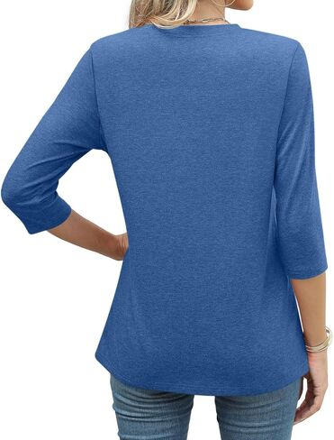Womens 3/4 Sleeve Shirts Pleated Crew Neck Tunic Tops Dressy Casual Loose Blouses 2025 Spring Summer Trendy Clothes in Saudi Arabia