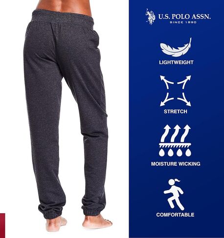 U.S. Polo Assn. Essentials Womens Lounge Pants with Pockets, Plus Size Sweatpants for Women (Blue Yonder Heather, 2X) in Saudi Arabia