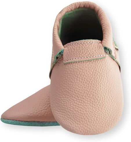 Toddler Moccasins Baby Shoes with Suede Sole, Soft Leather Anti Slip Crib Walking Baby Shoes Suitable for Indoor First Walking in Kuwait