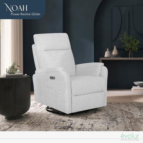 Evolur Noah Power Recline Glider with 275-Degree Swivel, Power Recline, Plush Padded Armrests, FSC Certified, in Fog Grey in Saudi Arabia
