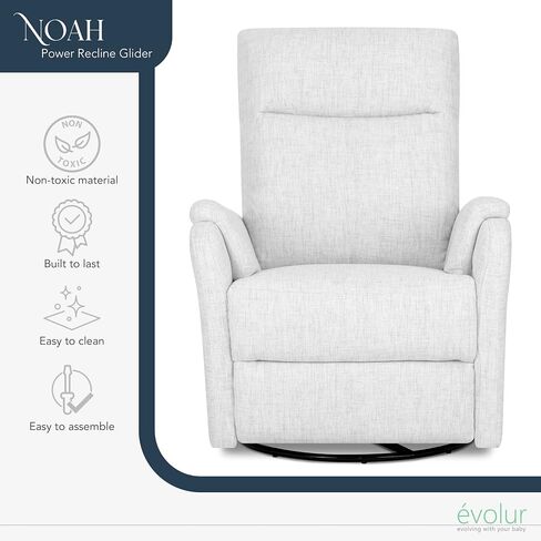 Evolur Noah Power Recline Glider with 275-Degree Swivel, Power Recline, Plush Padded Armrests, FSC Certified, in Fog Grey in Saudi Arabia