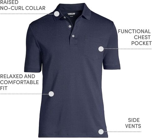 Lands' End Mens Short Sleeve Pocket Supima Polo Radiant Navy Regular X-Large in Saudi Arabia