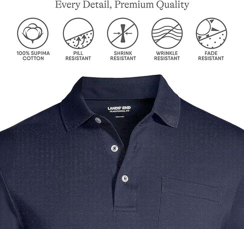 Lands' End Mens Short Sleeve Pocket Supima Polo Radiant Navy Regular X-Large in Saudi Arabia