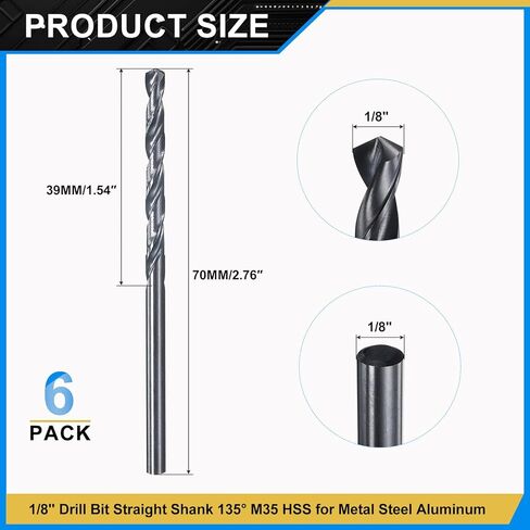 Patikil 27/64 "Drill Bit ، Jobber Straight Shank M35 Cobalt 5 ٪ عالية السرعة الصلب 135 ° أسود للمعادن الصلبة الفولاذ المقاوم للصدأ - 5 حزمة in Kuwait